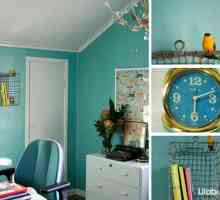 Син цвят във вътрешността на хола, кухня и спалня снимка