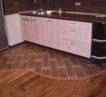 Стените ламиниран паркет на пода на кухненския интериор