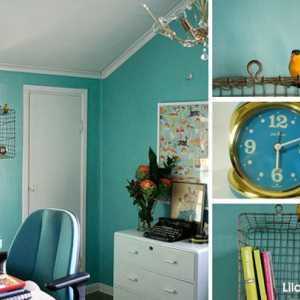 Син цвят във вътрешността на хола, кухня и спалня снимка